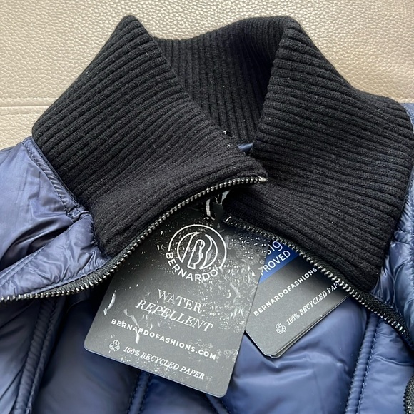 BERNARDO Knit Sleeve Diamond Quilt Puffer Coat Large - Picture 4 of 9